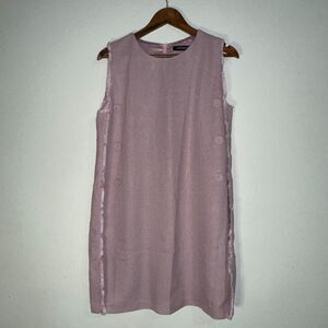 Moon River Women's Mini Dress Light Pink with Frayed Edges Button Details size L